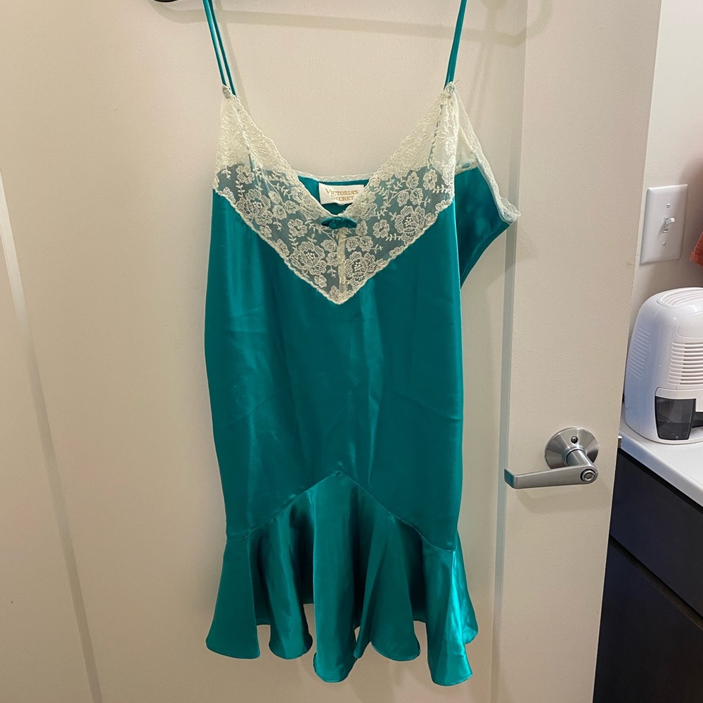 VS gold tag teal slip dress